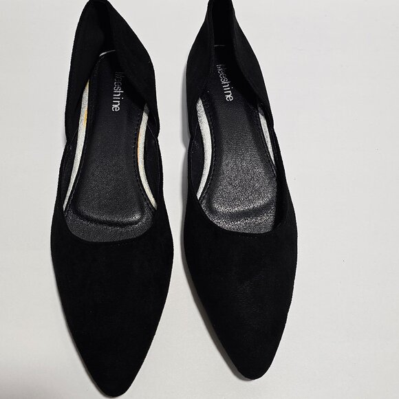 Black Meeshine Womens Pointed Toe Ballet Flats Comfort Suede Slip On Flats - Picture 3 of 7